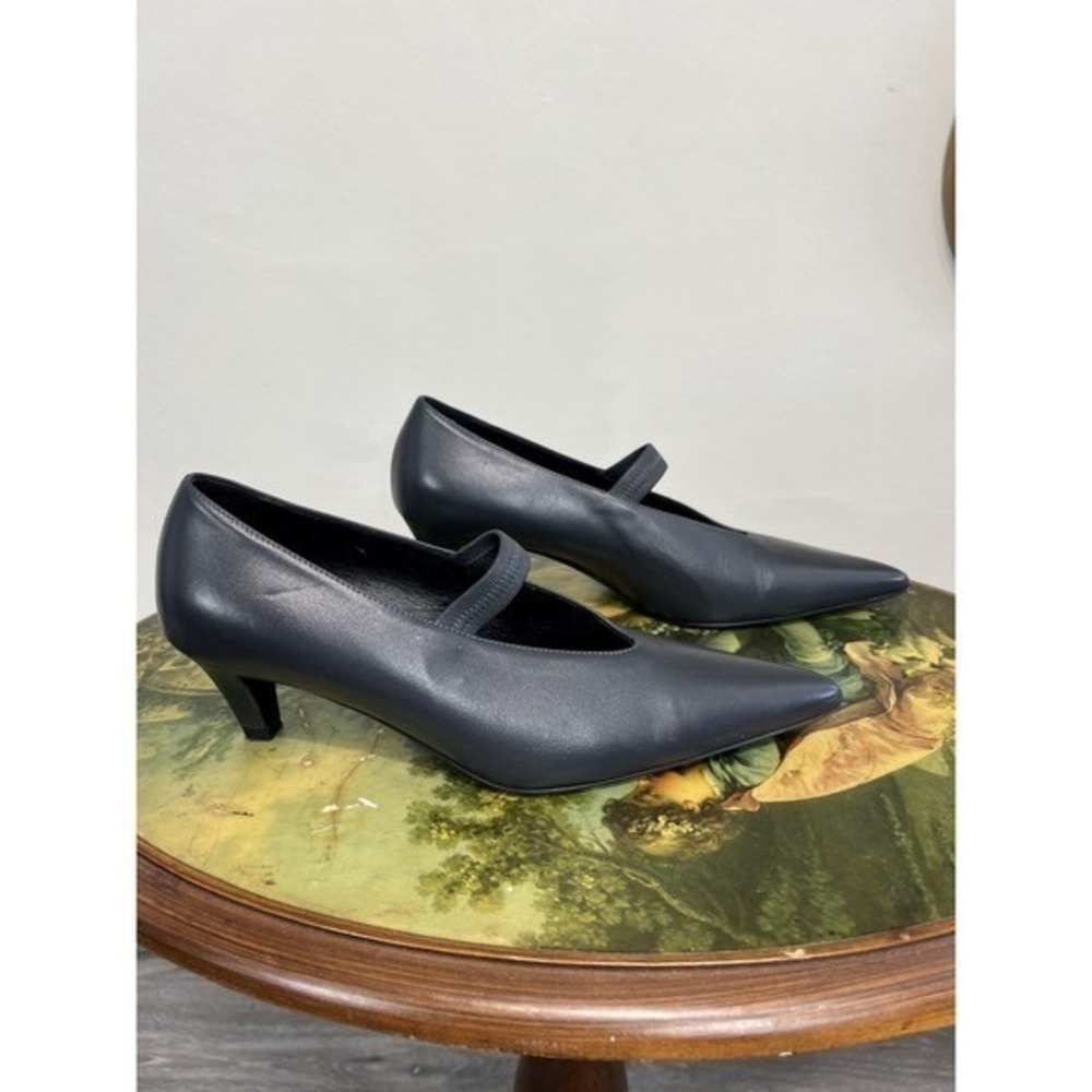 Totême Dark Grey Leather Pointed Toe Elastic Strap Heels Size 37